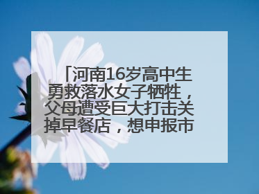 河南16岁高中生勇救落水女子牺牲，父母遭受巨大打击关掉早餐店，想申报市级见义勇为